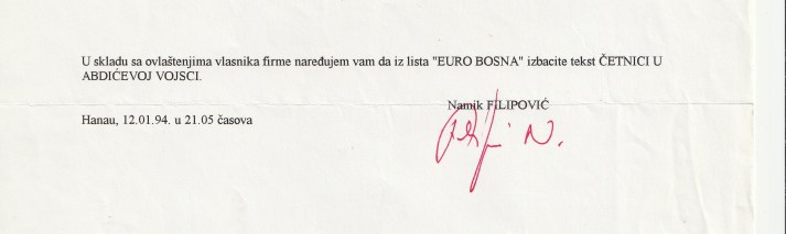 Namik Filipović, Naredba, croped